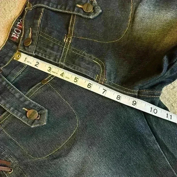 Vintage Lace Up Sides Denim Jeans Y2K 90S Baodong Bodo Boho Button Flap Size L - Picture 7 of 14